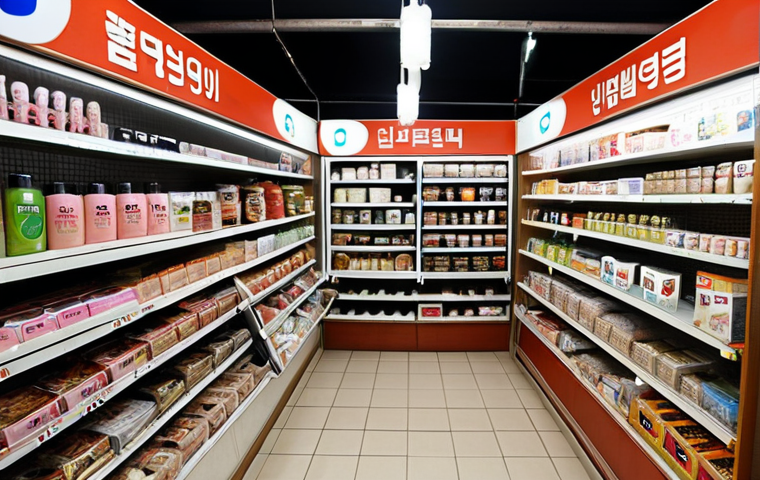 **

"A small retail store in Benin, Africa, filled with various Korean products, including food, cosmetics, and small appliances. Focus on the diverse product range and the store's atmosphere, hinting at the presence of Korean expats or merchants catering to an interest in Korean culture."

**