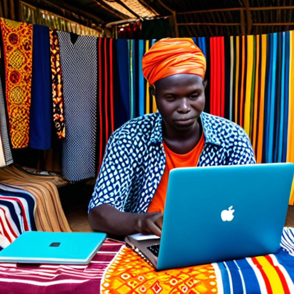 베냉에서 프리랜서로 일하는 법 - **
"A digital nomad working on a laptop in a colorful Beninese market, surrounded by vibrant fabric...