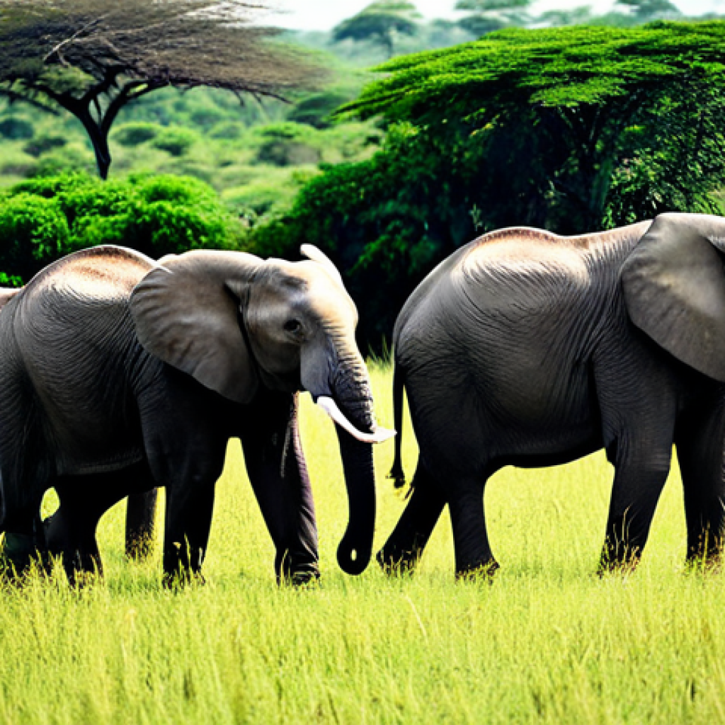 베냉의 야생 동물 보호 구역 - Pendjari National Park - Elephant Herd**
"A herd of African elephants peacefully grazing on the sav...