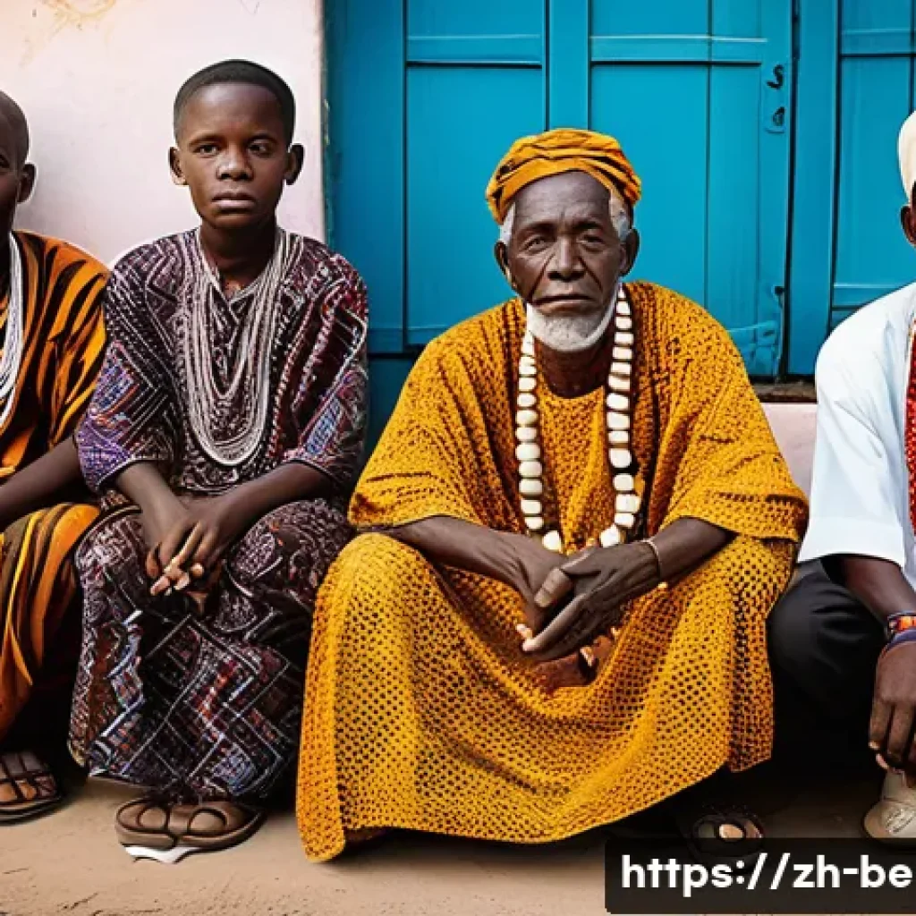 베냉의 토착 종교 부두교 - **Prompt:** A serene and respectful portrayal of daily life infused with Beninese Vodun. An elderly ...