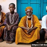 베냉의 토착 종교 부두교 - **Prompt:** A serene and respectful portrayal of daily life infused with Beninese Vodun. An elderly ...